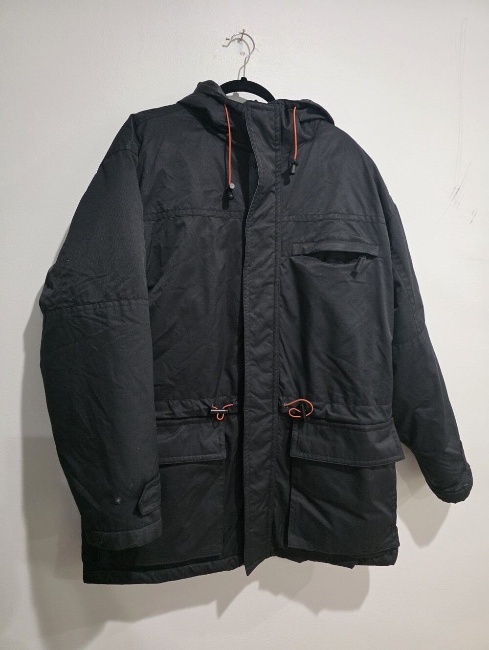 Rainforest Black Winter Parka Jacket Coat Orange Lining Thermolux Size XL​
